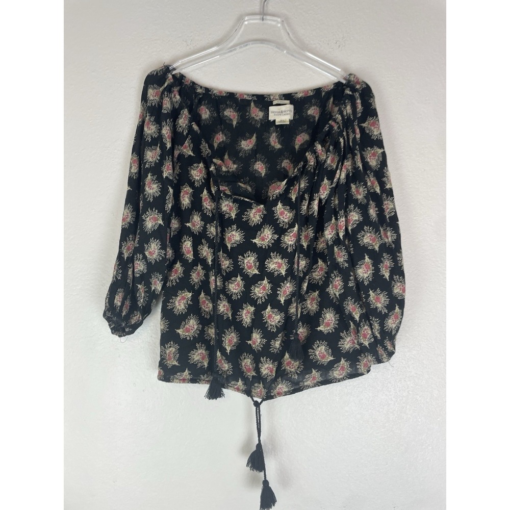 Denim & Supply Ralph Lauren Top XS Boho Prairie Cottagecore Peasant Ditsy Black